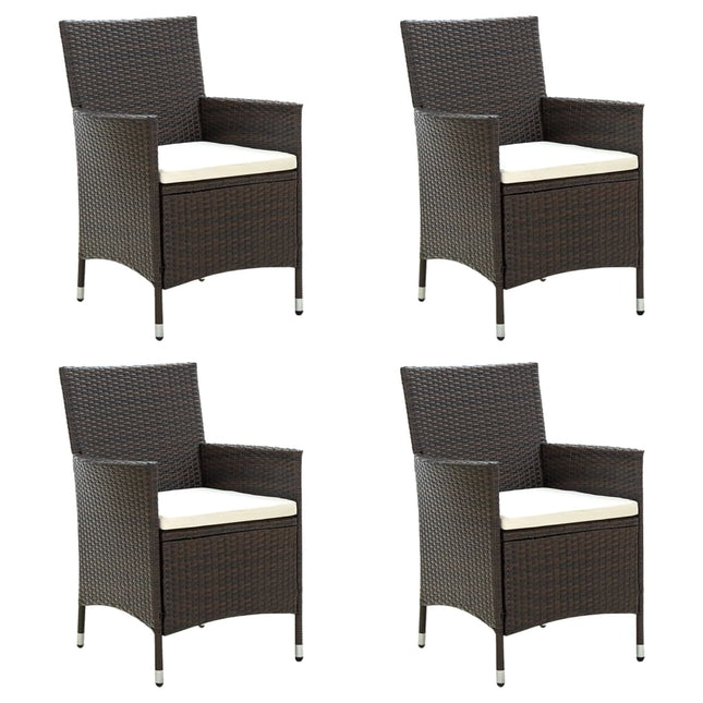 havestole med hynder 4 stk. polyrattan brun