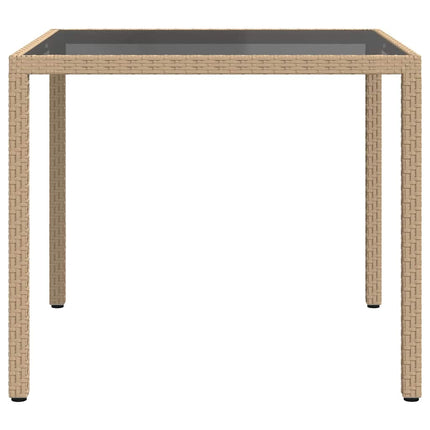 havebord 90x90x75 cm hærdet glas og polyrattan beige