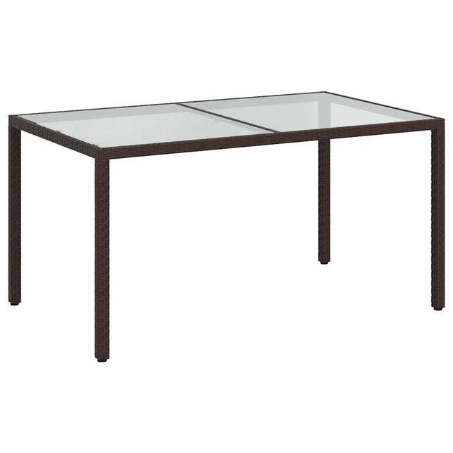havebord 150x90x75 cm hærdet glas og polyrattan brun