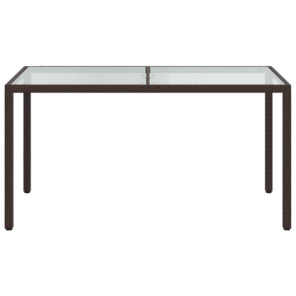 havebord 150x90x75 cm hærdet glas og polyrattan brun