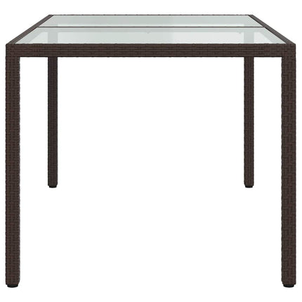 havebord 150x90x75 cm hærdet glas og polyrattan brun