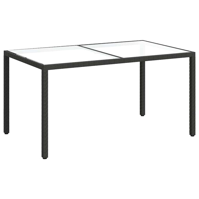 havebord 150x90x75 cm hærdet glas og polyrattan sort