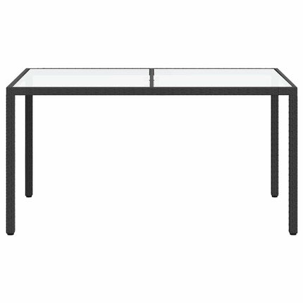 havebord 150x90x75 cm hærdet glas og polyrattan sort
