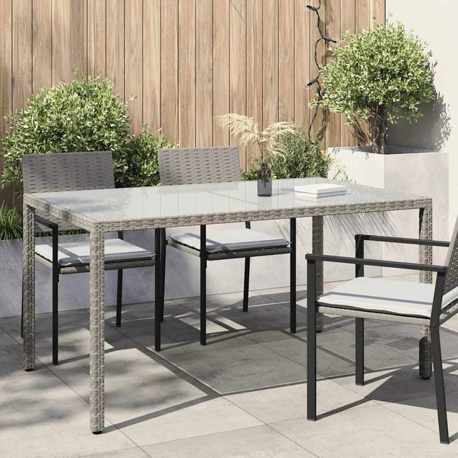 havebord 150x90x75 cm hærdet glas og polyrattan grå