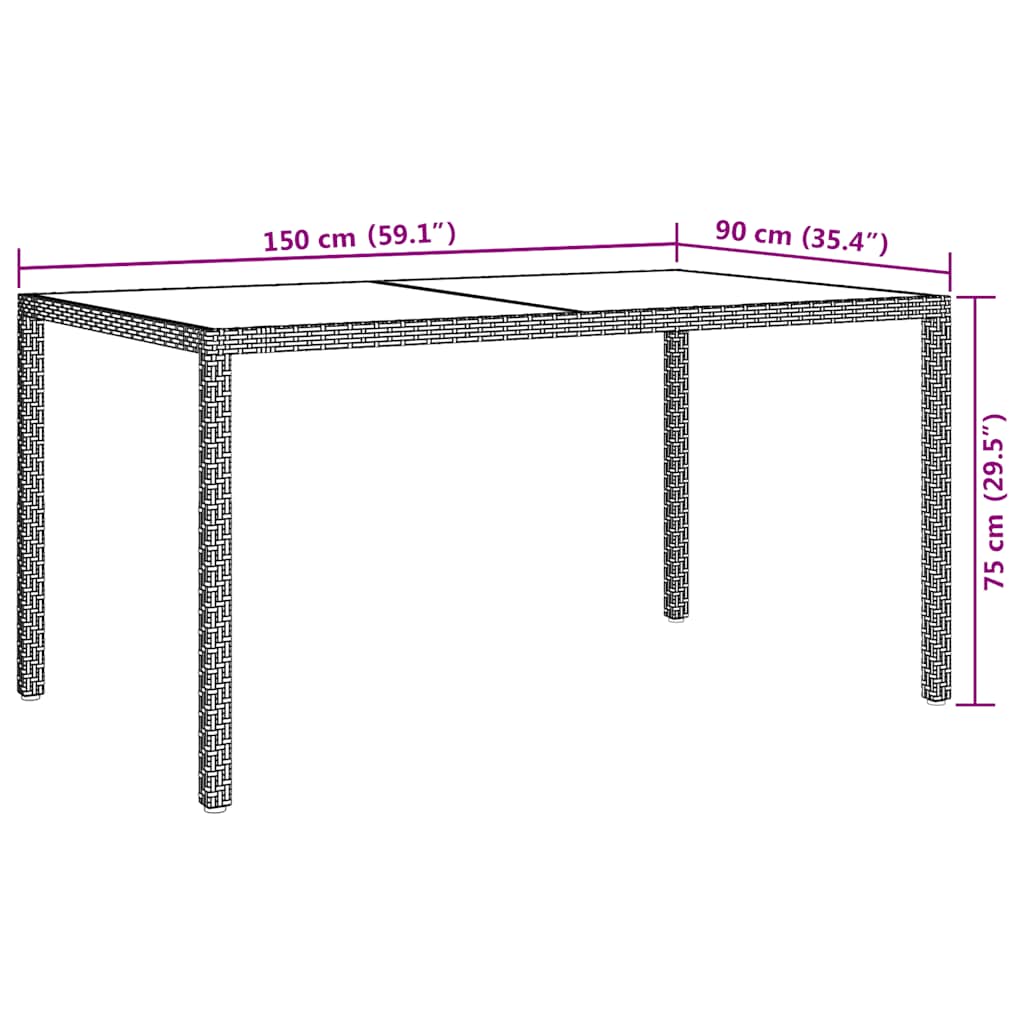 havebord 150x90x75 cm hærdet glas og polyrattan hvid