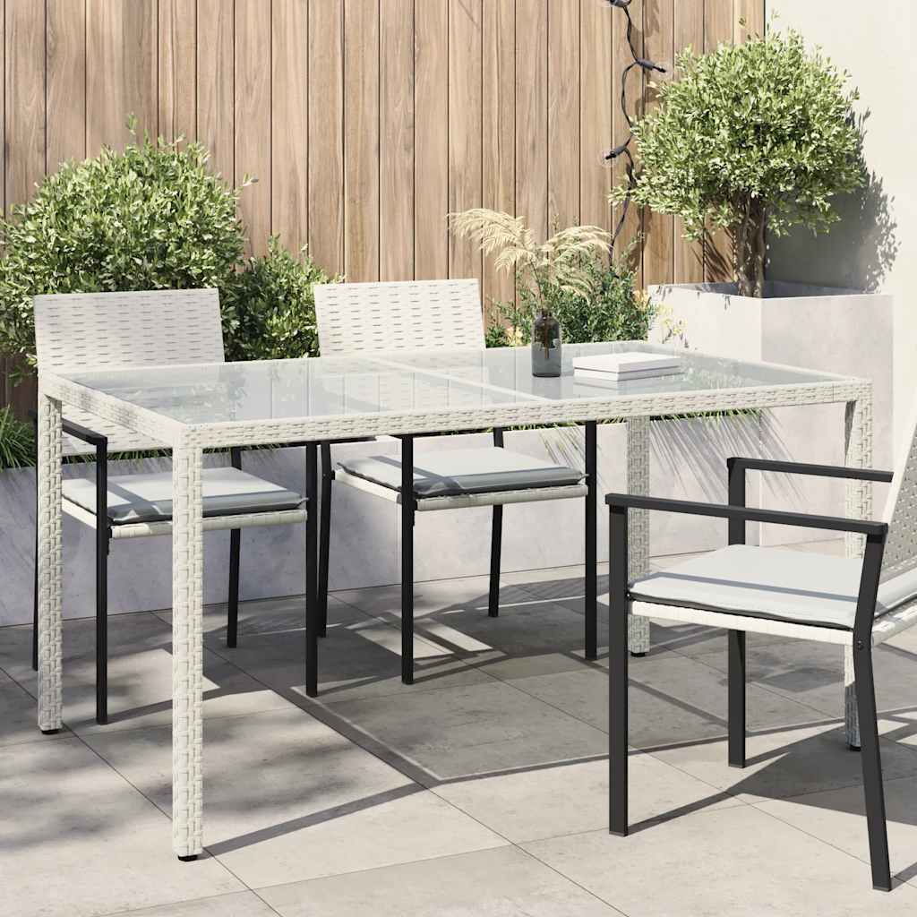 havebord 150x90x75 cm hærdet glas og polyrattan hvid