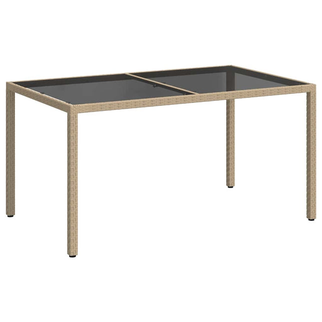 havebord 150x90x75 cm hærdet glas og polyrattan beige