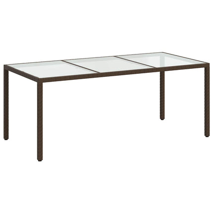 havebord 190x90x75 cm hærdet glas og polyrattan brun