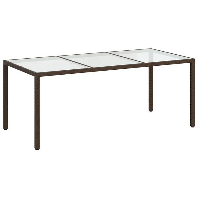 havebord 190x90x75 cm hærdet glas og polyrattan brun
