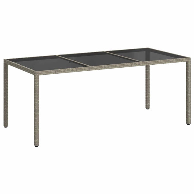 havebord 190x90x75 cm hærdet glas og polyrattan grå