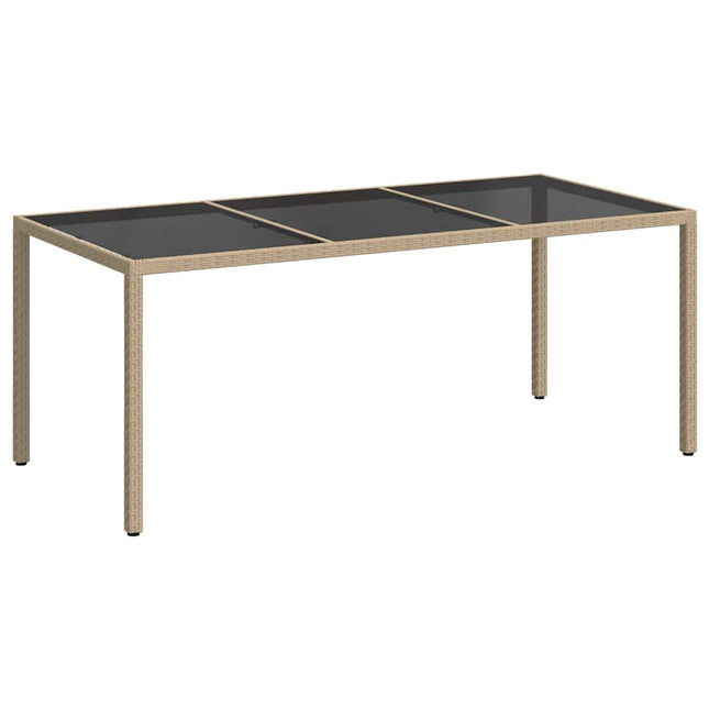 havebord 190x90x75 cm hærdet glas og polyrattan beige