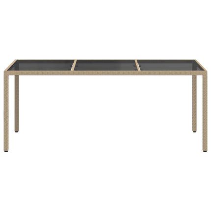 havebord 190x90x75 cm hærdet glas og polyrattan beige