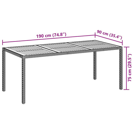 havebord 190x90x75 cm polyrattan og akacietræ sort
