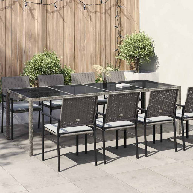 havebord 250x100x75 cm hærdet glas og polyrattan grå
