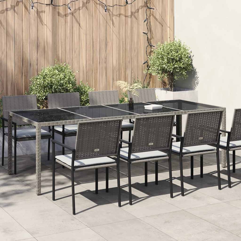 havebord 250x100x75 cm hærdet glas og polyrattan grå