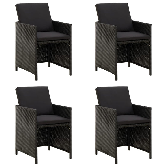 havestole med hynder 4 stk. polyrattan sort