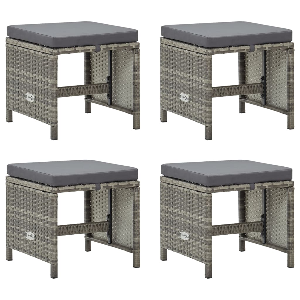 haveskamler 4 stk. med hynder polyrattan grå