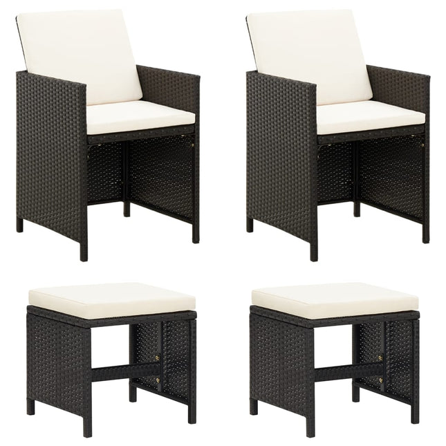 havestol med skamler 4 dele polyrattan sort