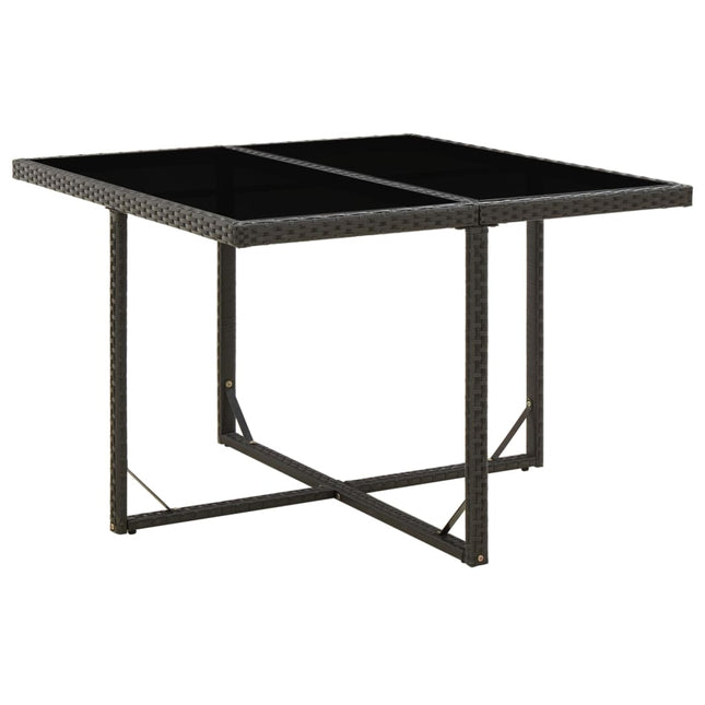 havebord 109x107x74 cm polyrattan og glas sort