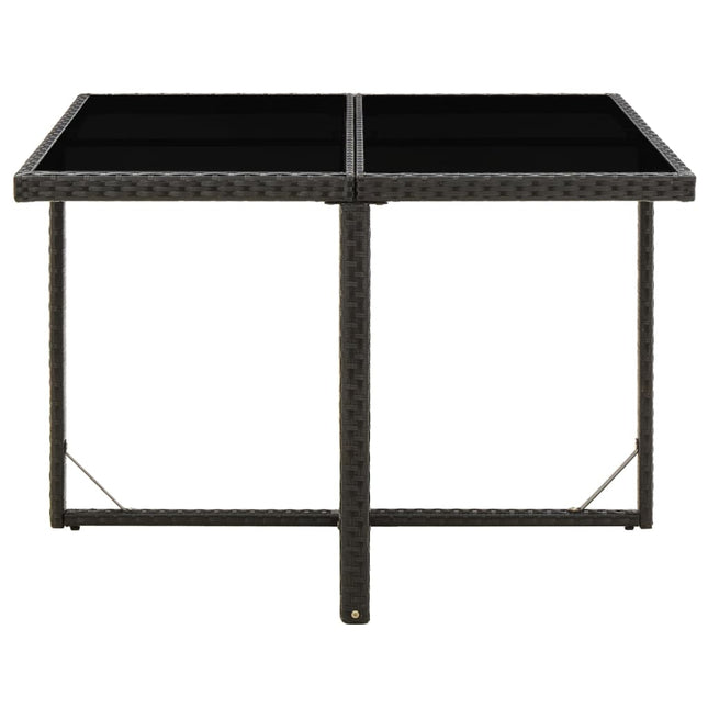 havebord 109x107x74 cm polyrattan og glas sort