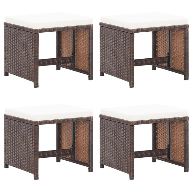 havetaburetter 4 stk. med hynder polyrattan brun