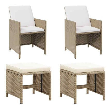 havestole med skamler 2 stk. polyrattan beige