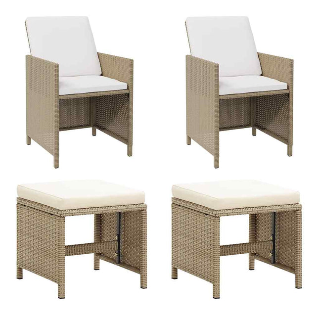 havestole med skamler 2 stk. polyrattan beige