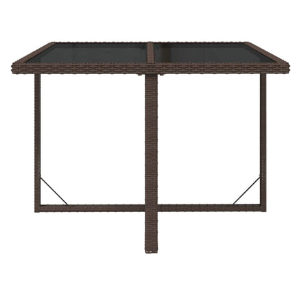 havebord 109x107x74 cm polyrattan og glas brun