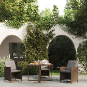 havebord 109x107x74 cm polyrattan og glas brun