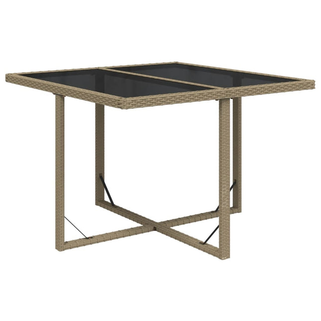 havebord 109x107x74 cm polyrattan og glas beige
