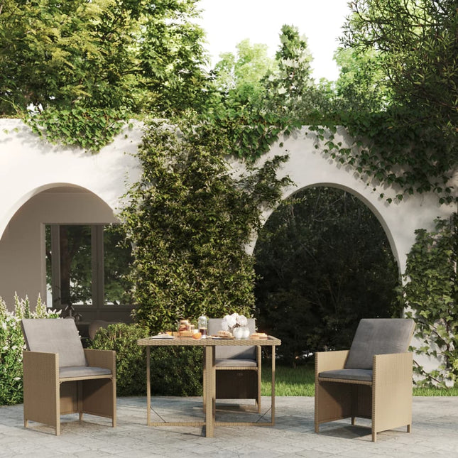 havebord 109x107x74 cm polyrattan og glas beige