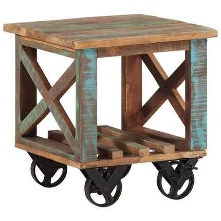 sidebord med hjul 40x40x42 cm massivt genbrugstræ