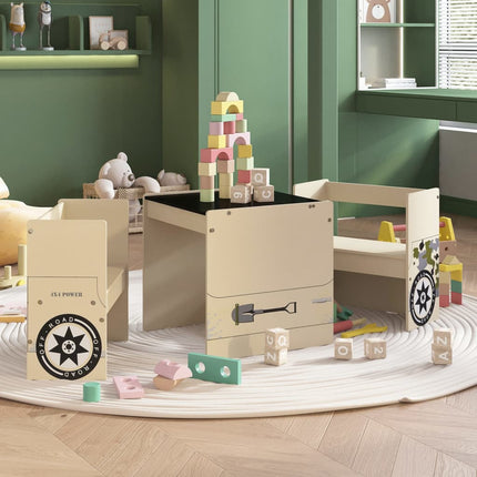 bord- og stolesæt til børn 3 dele offroad bildesign MDF