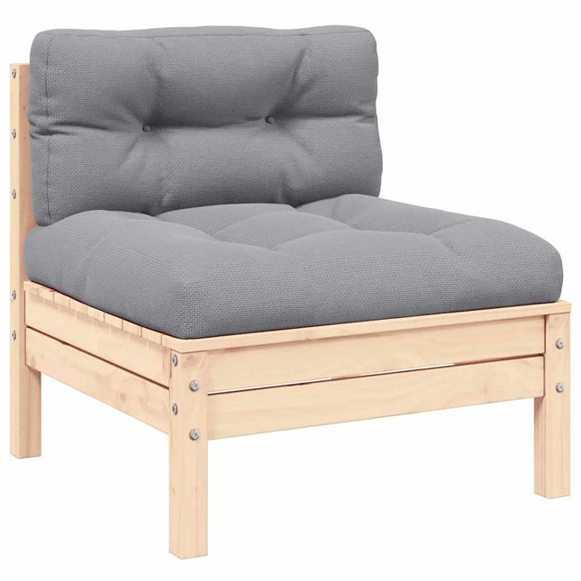 midterdel til havesofa med grå hynder massivt fyrretræ