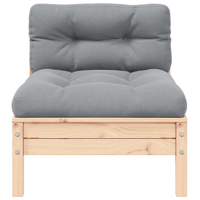 midterdel til havesofa med grå hynder massivt fyrretræ
