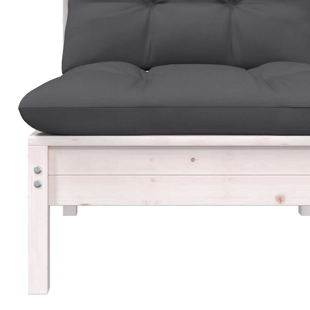 midterdel til havesofa med hynder massivt fyrretræ hvid