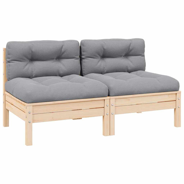 2-personers havesofa med grå hynder massivt fyrretræ