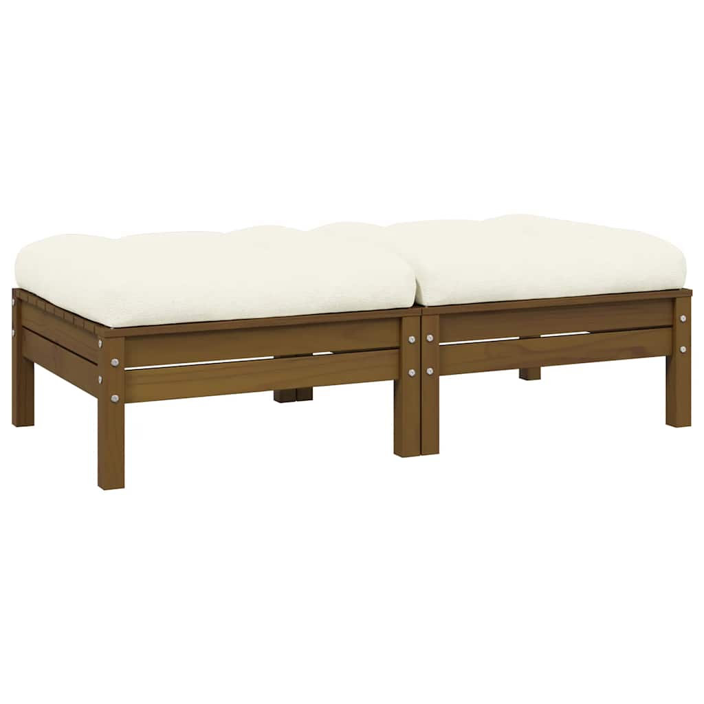 2-personers havesofa med cremefarvede hynder massivt fyrretræ