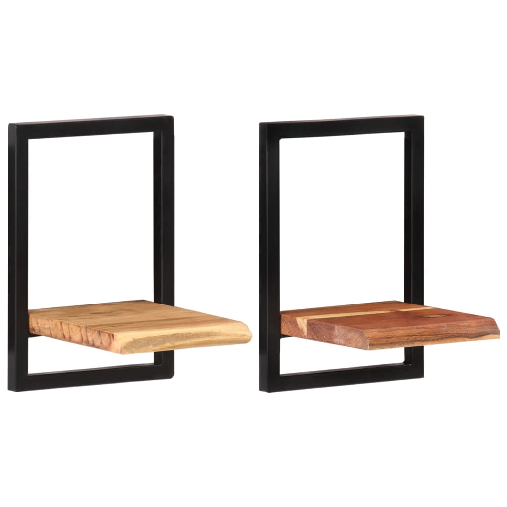 væghylder 2 stk. 25x25x35 cm massivt akacietræ og stål