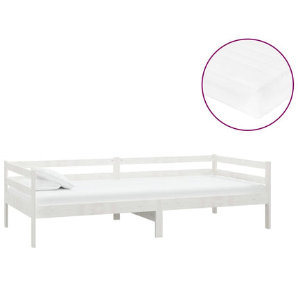 daybed med madras 90x200 cm massivt fyrretræ hvid
