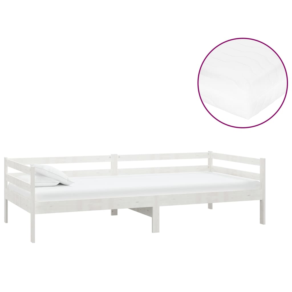 daybed med madras 90x200 cm massivt fyrretræ hvid
