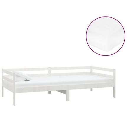 daybed med madras 90x200 cm massivt fyrretræ hvid