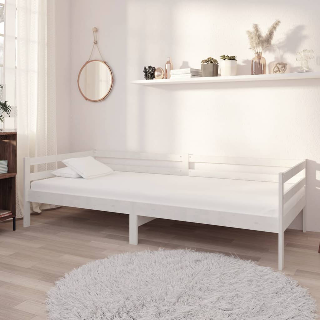 daybed med madras 90x200 cm massivt fyrretræ hvid billede