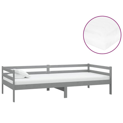 daybed med madras 90x200 cm massivt fyrretræ grå