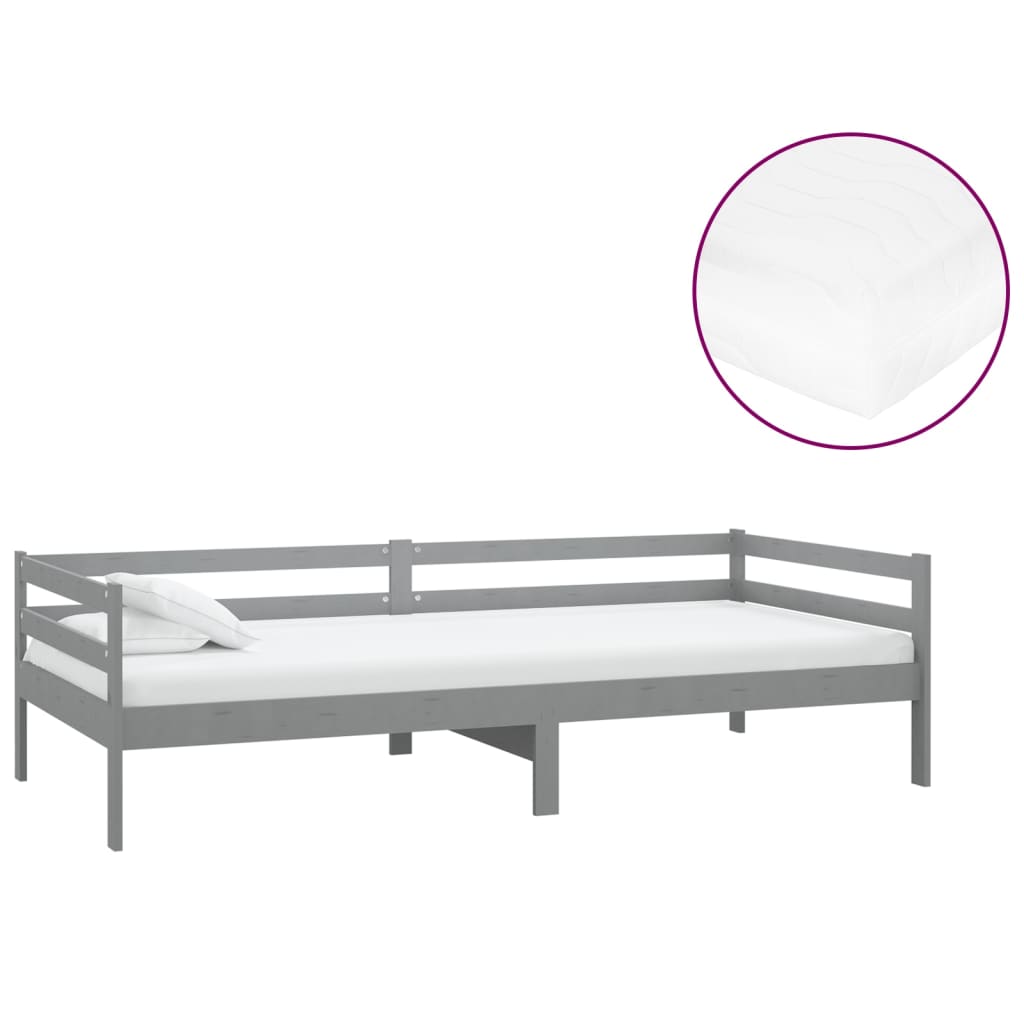 daybed med madras 90x200 cm massivt fyrretræ grå