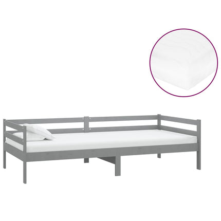 daybed med madras 90x200 cm massivt fyrretræ grå