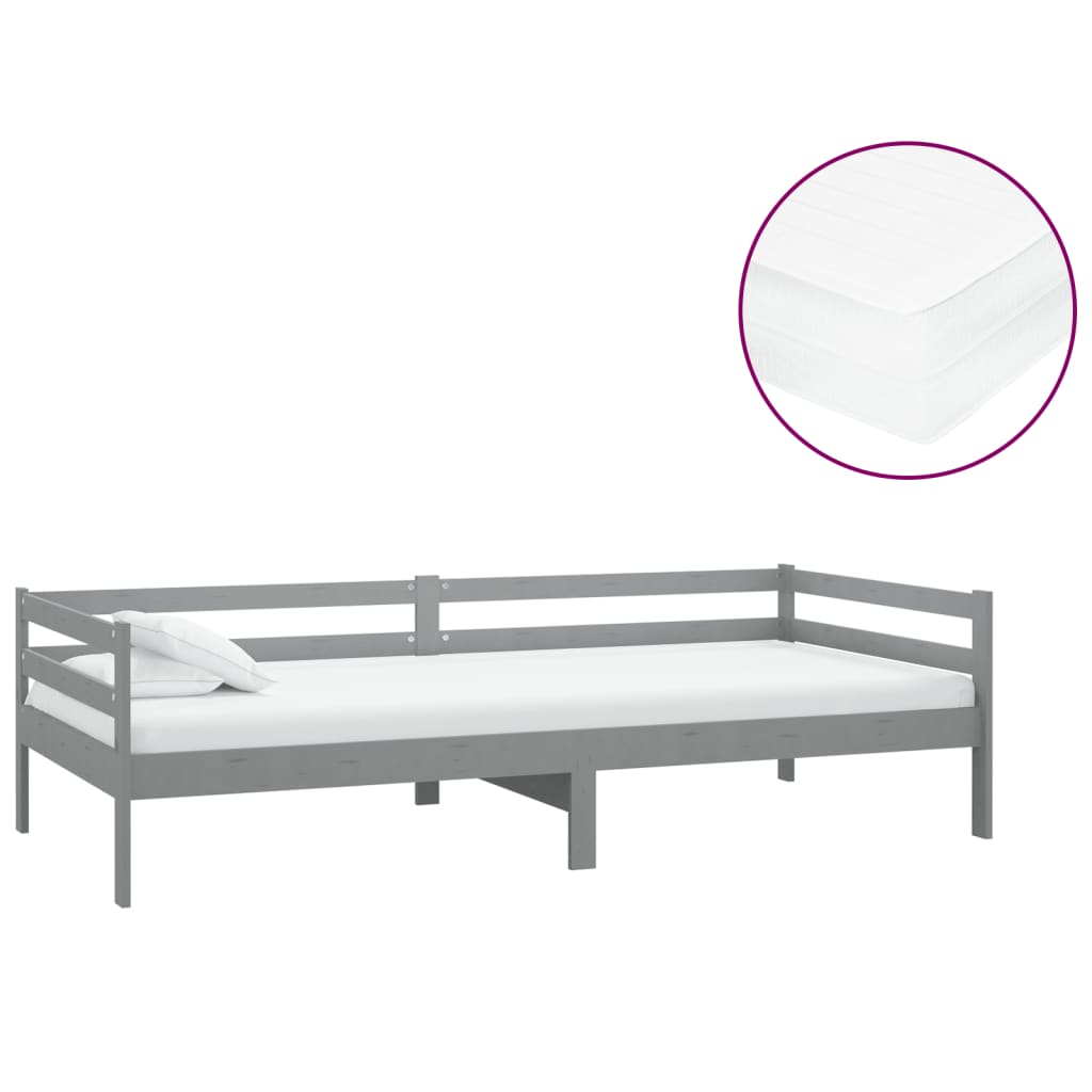 daybed med madras 90x200 cm massivt fyrretræ grå