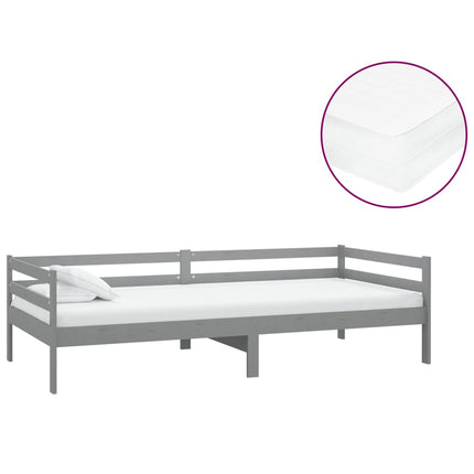 daybed med madras 90x200 cm massivt fyrretræ grå