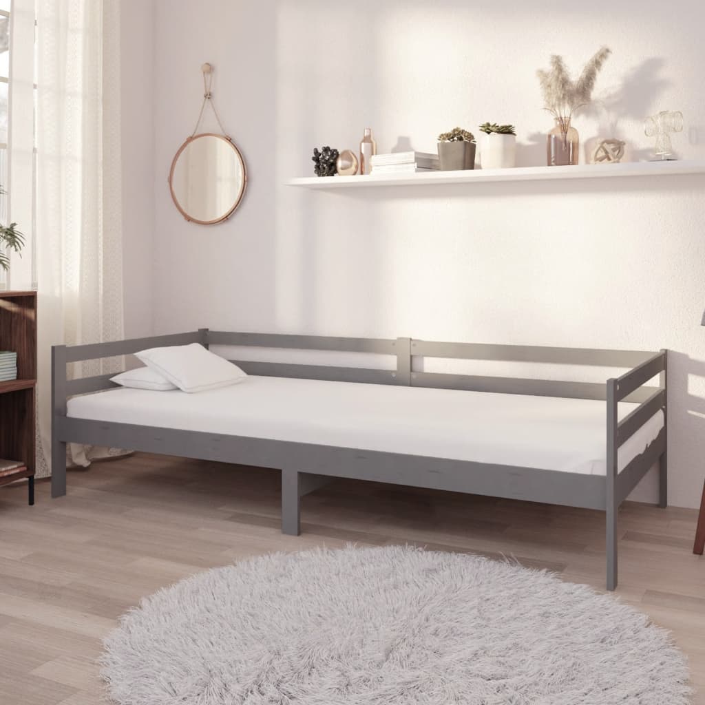daybed med madras 90x200 cm massivt fyrretræ grå