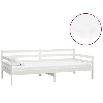 daybed med madras 90x200 cm massivt fyrretræ hvid